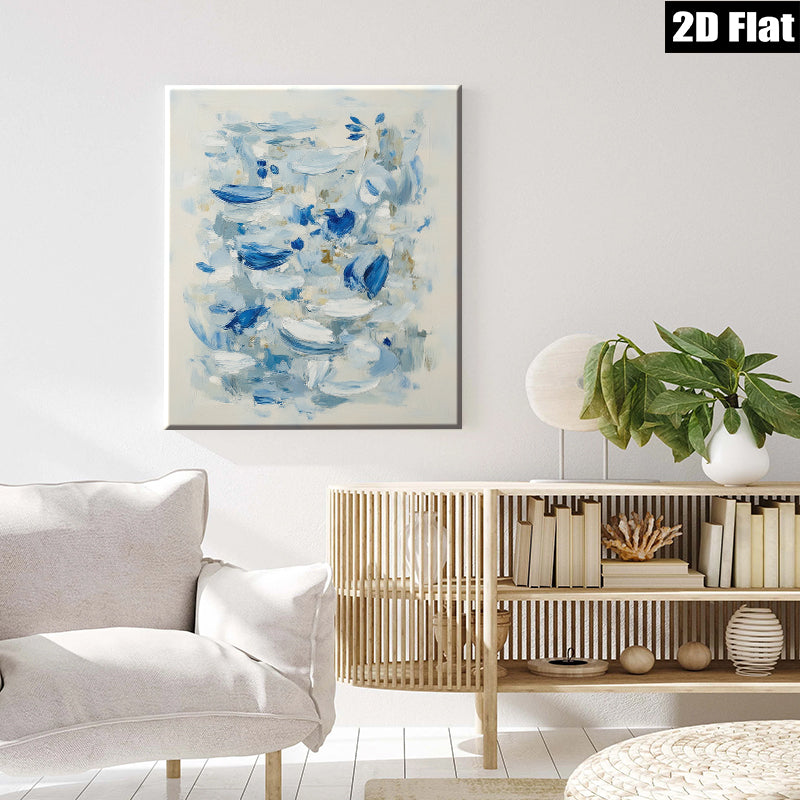 2D flat 1pc Coastal Blue Abstract Canvas Wall Art Modern Farmhouse Decor Living Room Bedroom Bathroom Gallery Wrapped Ready to Hang Minimalist