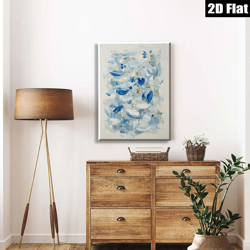 2D flat 1pc Coastal Blue Abstract Canvas Wall Art Modern Farmhouse Decor Living Room Bedroom Bathroom Gallery Wrapped Ready to Hang Minimalist