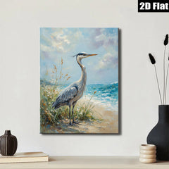 2D flat 1pc Coastal Blue Heron Wildlife Beach Scene Wall Art Decor Living Room Bedroom Modern Farmhouse Rustic Chic Canvas Prints