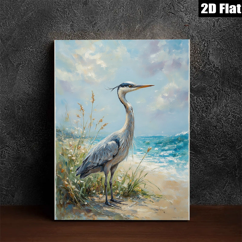 2D flat 1pc Coastal Blue Heron Wildlife Beach Scene Wall Art Decor Living Room Bedroom Modern Farmhouse Rustic Chic Canvas Prints