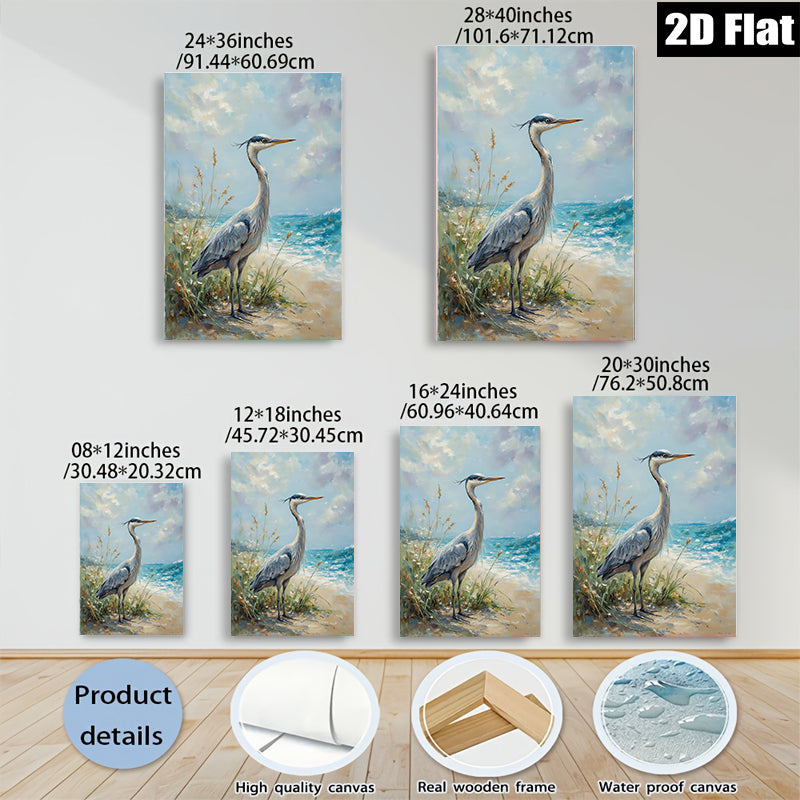 2D flat 1pc Coastal Blue Heron Wildlife Beach Scene Wall Art Decor Living Room Bedroom Modern Farmhouse Rustic Chic Canvas Prints