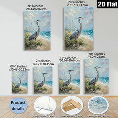 2D flat 1pc Coastal Blue Heron Wildlife Beach Scene Wall Art Decor Living Room Bedroom Modern Farmhouse Rustic Chic Canvas Prints