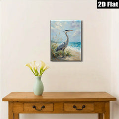 2D flat 1pc Coastal Blue Heron Wildlife Beach Scene Wall Art Decor Living Room Bedroom Modern Farmhouse Rustic Chic Canvas Prints