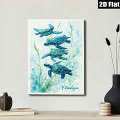2D flat 1pc Coastal Blue Sea Turtle Watercolor Painting Modern Farmhouse Wall Art Living Room Bedroom Decor Gallery Wrapped Canvas Prints Coastal Beach Theme