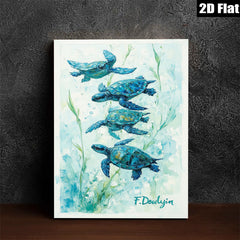 2D flat 1pc Coastal Blue Sea Turtle Watercolor Painting Modern Farmhouse Wall Art Living Room Bedroom Decor Gallery Wrapped Canvas Prints Coastal Beach Theme