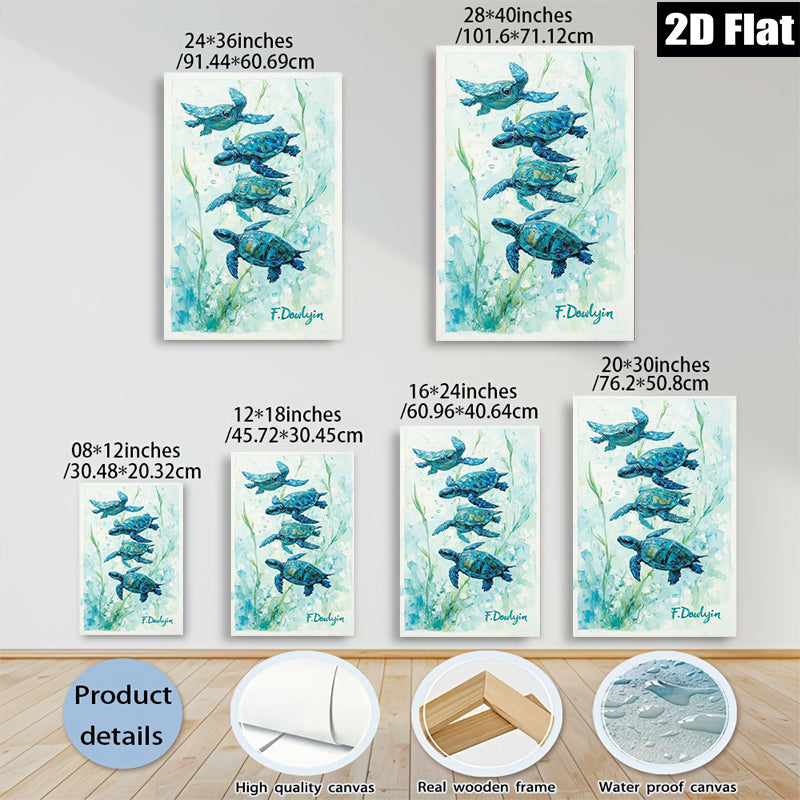 2D flat 1pc Coastal Blue Sea Turtle Watercolor Painting Modern Farmhouse Wall Art Living Room Bedroom Decor Gallery Wrapped Canvas Prints Coastal Beach Theme