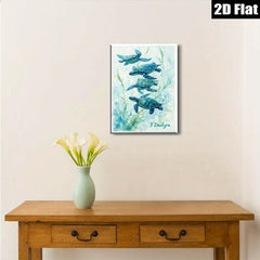 2D flat 1pc Coastal Blue Sea Turtle Watercolor Painting Modern Farmhouse Wall Art Living Room Bedroom Decor Gallery Wrapped Canvas Prints Coastal Beach Theme