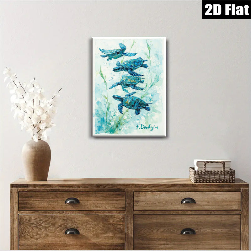 2D flat 1pc Coastal Blue Sea Turtle Watercolor Painting Modern Farmhouse Wall Art Living Room Bedroom Decor Gallery Wrapped Canvas Prints Coastal Beach Theme