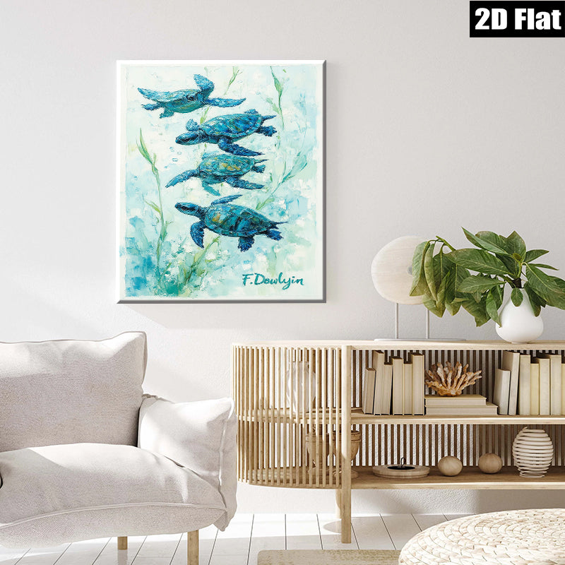 2D flat 1pc Coastal Blue Sea Turtle Watercolor Painting Modern Farmhouse Wall Art Living Room Bedroom Decor Gallery Wrapped Canvas Prints Coastal Beach Theme