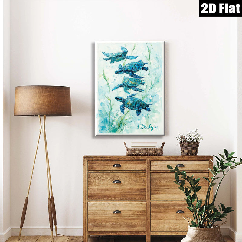 2D flat 1pc Coastal Blue Sea Turtle Watercolor Painting Modern Farmhouse Wall Art Living Room Bedroom Decor Gallery Wrapped Canvas Prints Coastal Beach Theme