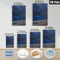 2D flat 1pc Coastal Blue Umbrellas Beach Scene Wall Art for Living Room Bedroom Home Decor Modern Farmhouse Style Gallery Wrapped Canvas Prints