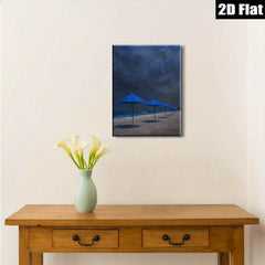 2D flat 1pc Coastal Blue Umbrellas Beach Scene Wall Art for Living Room Bedroom Home Decor Modern Farmhouse Style Gallery Wrapped Canvas Prints