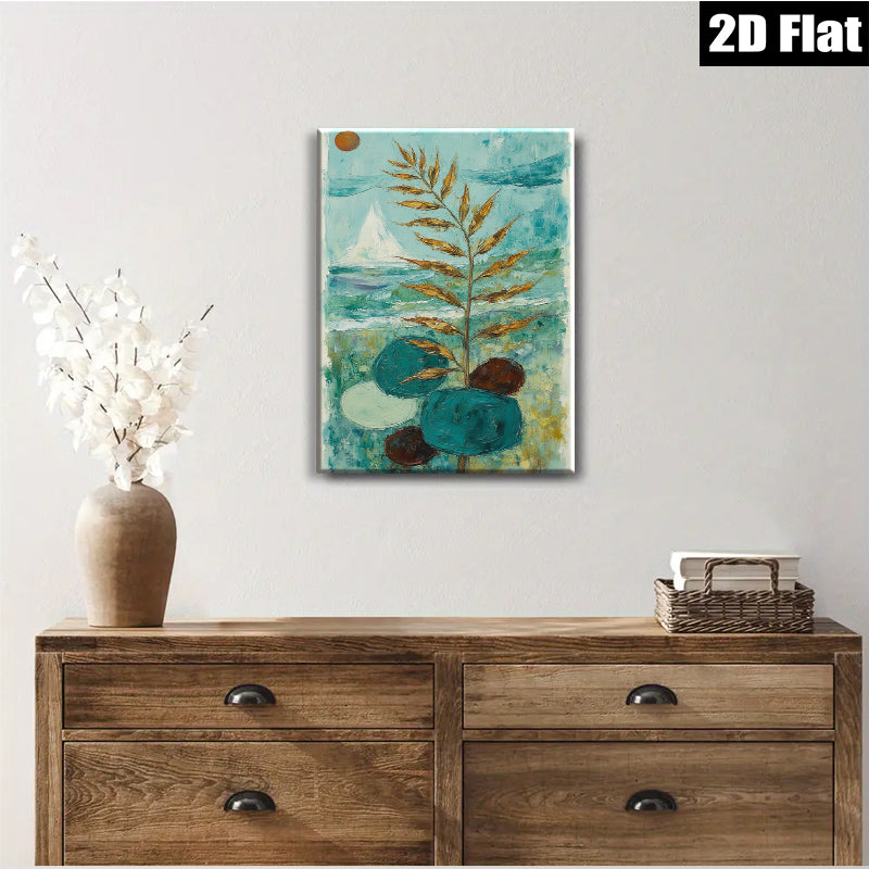 2D flat 1pc Coastal Botanical Abstract Canvas Wall Art for Living Room Bedroom Modern Farmhouse Decor Gallery Wrapped Ready to Hang