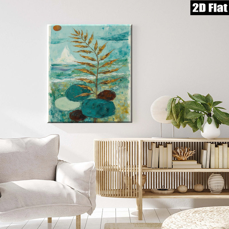 2D flat 1pc Coastal Botanical Abstract Canvas Wall Art for Living Room Bedroom Modern Farmhouse Decor Gallery Wrapped Ready to Hang