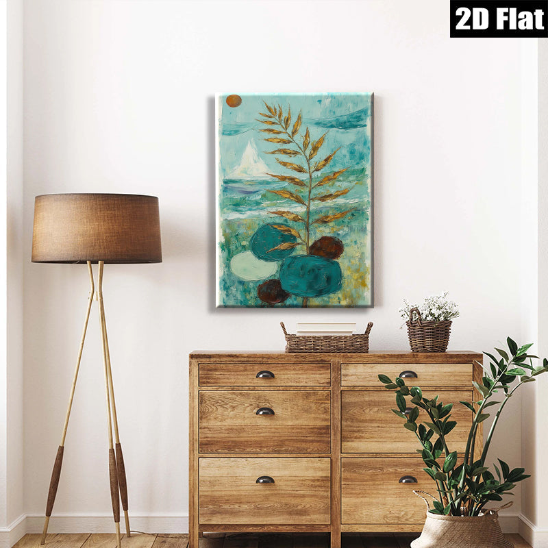 2D flat 1pc Coastal Botanical Abstract Canvas Wall Art for Living Room Bedroom Modern Farmhouse Decor Gallery Wrapped Ready to Hang