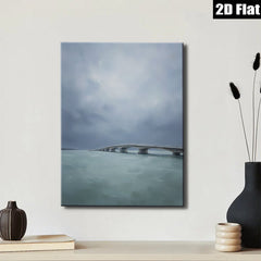 2D flat 1pc Coastal Bridge Serenity Ocean View Wall Art for Living Room Bedroom Home Decor Modern Farmhouse Aesthetic Gallery Wrapped Canvas Prints Ready to Hang