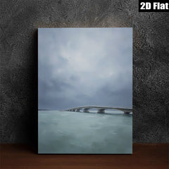 2D flat 1pc Coastal Bridge Serenity Ocean View Wall Art for Living Room Bedroom Home Decor Modern Farmhouse Aesthetic Gallery Wrapped Canvas Prints Ready to Hang