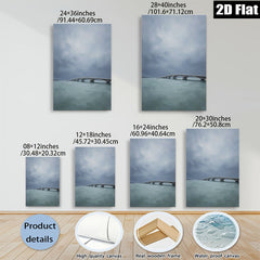 2D flat 1pc Coastal Bridge Serenity Ocean View Wall Art for Living Room Bedroom Home Decor Modern Farmhouse Aesthetic Gallery Wrapped Canvas Prints Ready to Hang