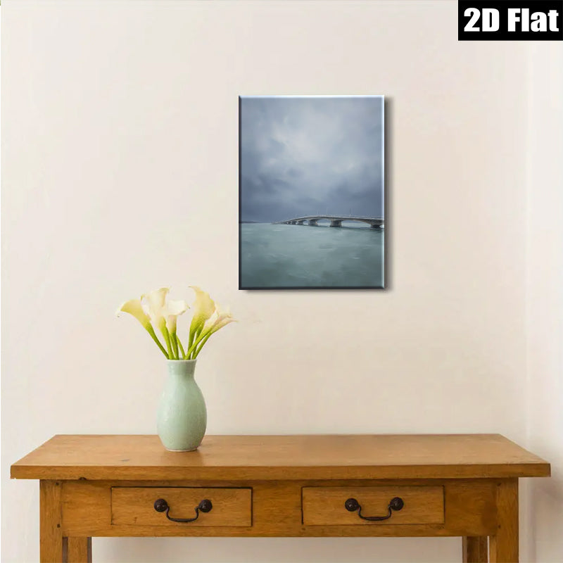 2D flat 1pc Coastal Bridge Serenity Ocean View Wall Art for Living Room Bedroom Home Decor Modern Farmhouse Aesthetic Gallery Wrapped Canvas Prints Ready to Hang