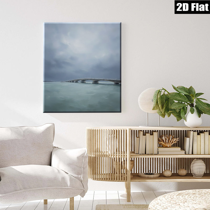 2D flat 1pc Coastal Bridge Serenity Ocean View Wall Art for Living Room Bedroom Home Decor Modern Farmhouse Aesthetic Gallery Wrapped Canvas Prints Ready to Hang