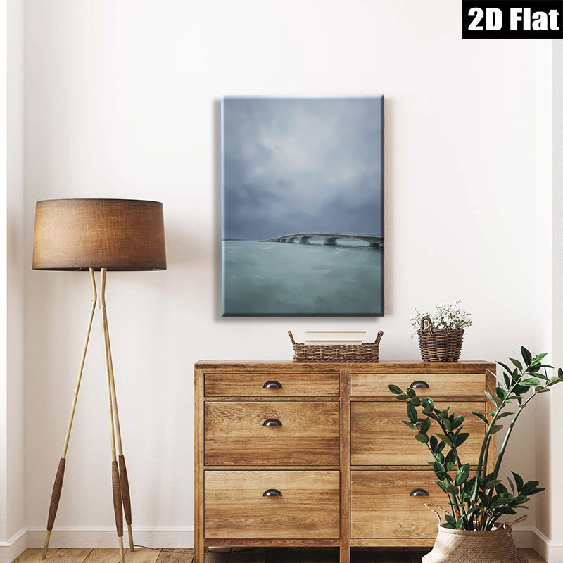 2D flat 1pc Coastal Bridge Serenity Ocean View Wall Art for Living Room Bedroom Home Decor Modern Farmhouse Aesthetic Gallery Wrapped Canvas Prints Ready to Hang