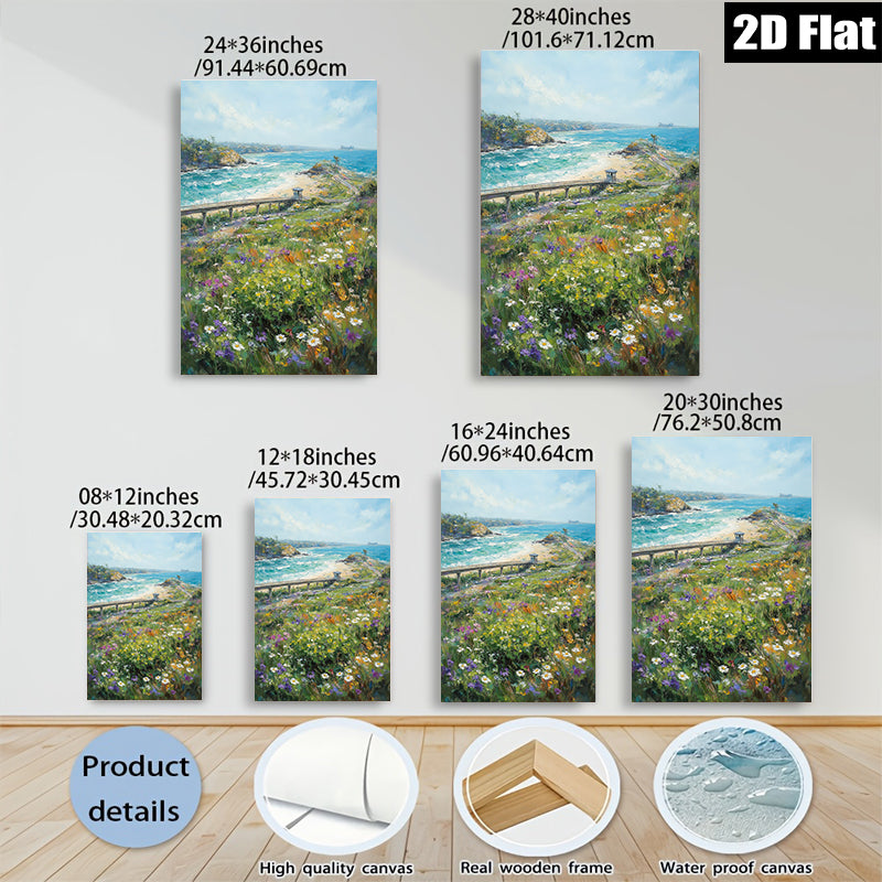 2D flat 1pc Coastal California wildflowers bloom beside iconic beach lifeguard station perfect for living room bedroom decor farmhouse wall art