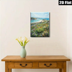 2D flat 1pc Coastal California wildflowers bloom beside iconic beach lifeguard station perfect for living room bedroom decor farmhouse wall art