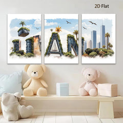 2D flat 1pc Coastal Cityscape Canvas Wall Art Modern Living Room Bedroom Decor Botanical Garden Tropical Vibes Gallery Wrapped Ready Hang Farmhouse Style