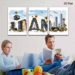 2D flat 1pc Coastal Cityscape Canvas Wall Art Modern Living Room Bedroom Decor Botanical Garden Tropical Vibes Gallery Wrapped Ready Hang Farmhouse Style