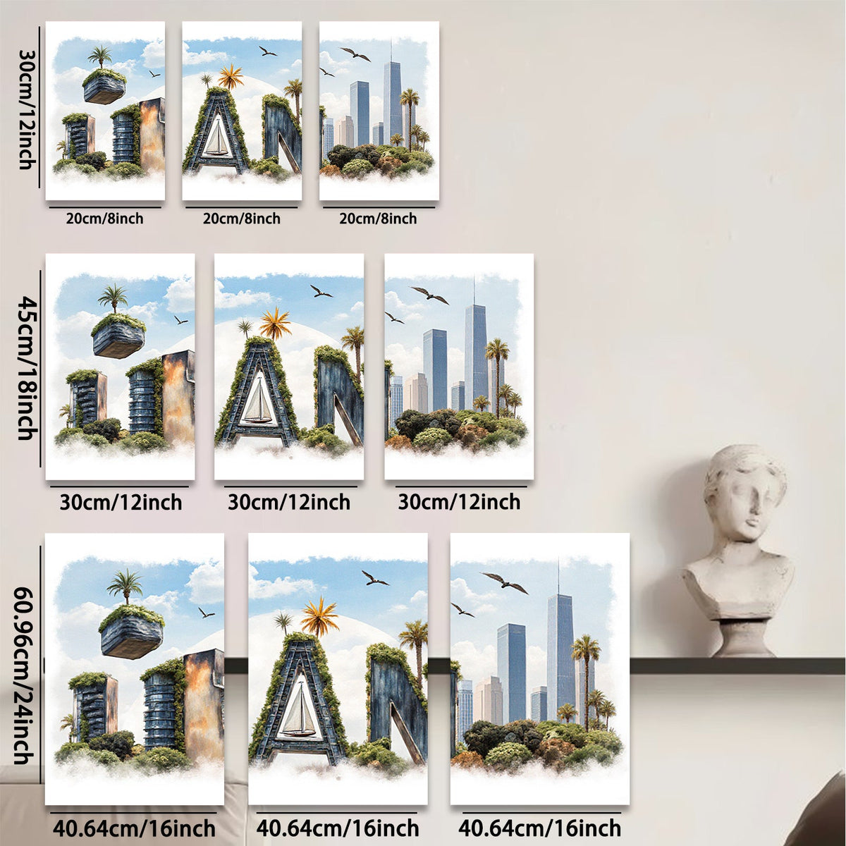 2D flat 1pc Coastal Cityscape Canvas Wall Art Modern Living Room Bedroom Decor Botanical Garden Tropical Vibes Gallery Wrapped Ready Hang Farmhouse Style