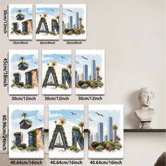 2D flat 1pc Coastal Cityscape Canvas Wall Art Modern Living Room Bedroom Decor Botanical Garden Tropical Vibes Gallery Wrapped Ready Hang Farmhouse Style