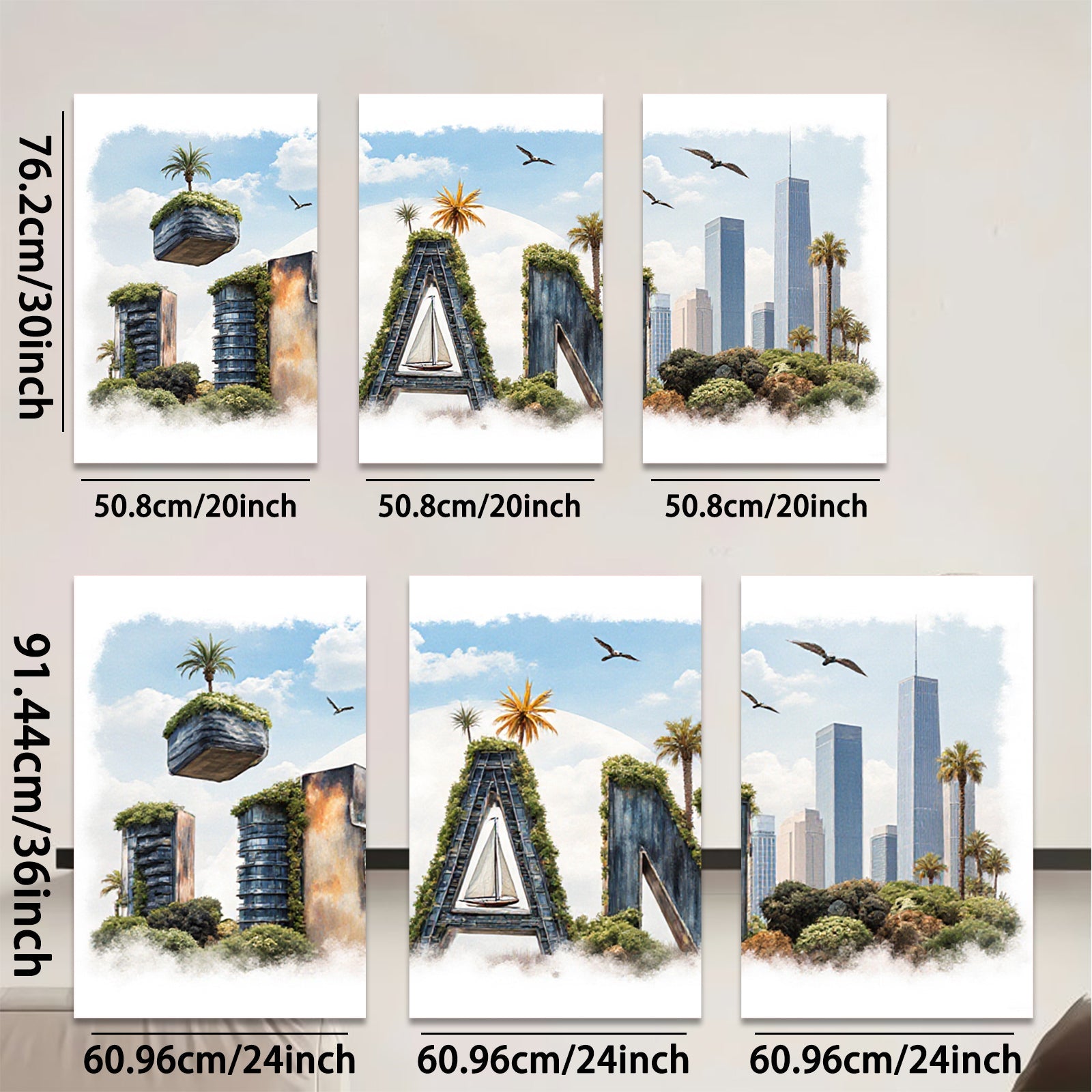 2D flat 1pc Coastal Cityscape Canvas Wall Art Modern Living Room Bedroom Decor Botanical Garden Tropical Vibes Gallery Wrapped Ready Hang Farmhouse Style