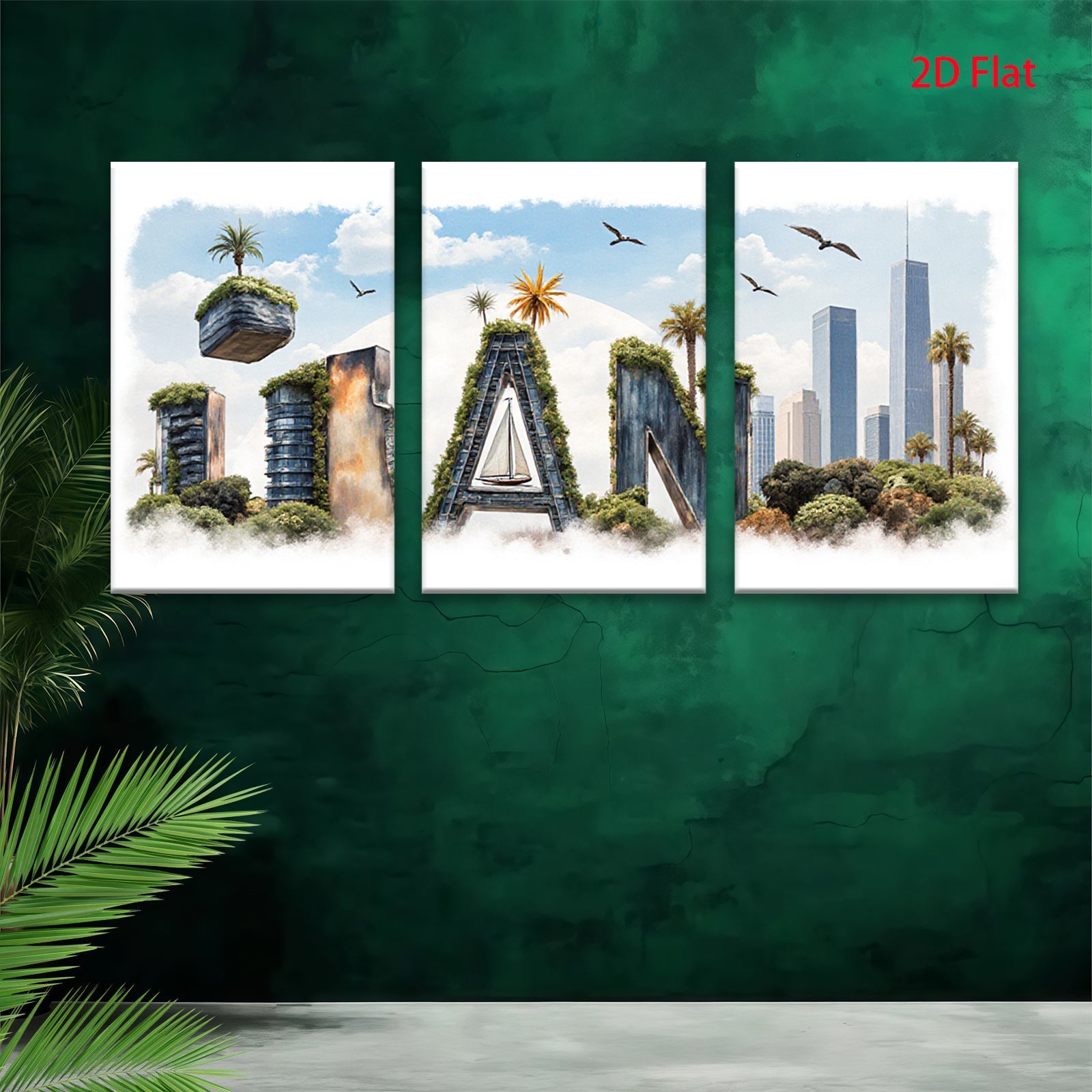 2D flat 1pc Coastal Cityscape Canvas Wall Art Modern Living Room Bedroom Decor Botanical Garden Tropical Vibes Gallery Wrapped Ready Hang Farmhouse Style