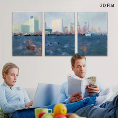 2D flat 1pc Coastal Cityscape Harbor View Modern Wall Art Decor for Living Room Bedroom Office Canvas Prints Wrapped Ready to Hang Farmhouse Chic