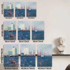 2D flat 1pc Coastal Cityscape Harbor View Modern Wall Art Decor for Living Room Bedroom Office Canvas Prints Wrapped Ready to Hang Farmhouse Chic