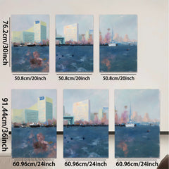 2D flat 1pc Coastal Cityscape Harbor View Modern Wall Art Decor for Living Room Bedroom Office Canvas Prints Wrapped Ready to Hang Farmhouse Chic