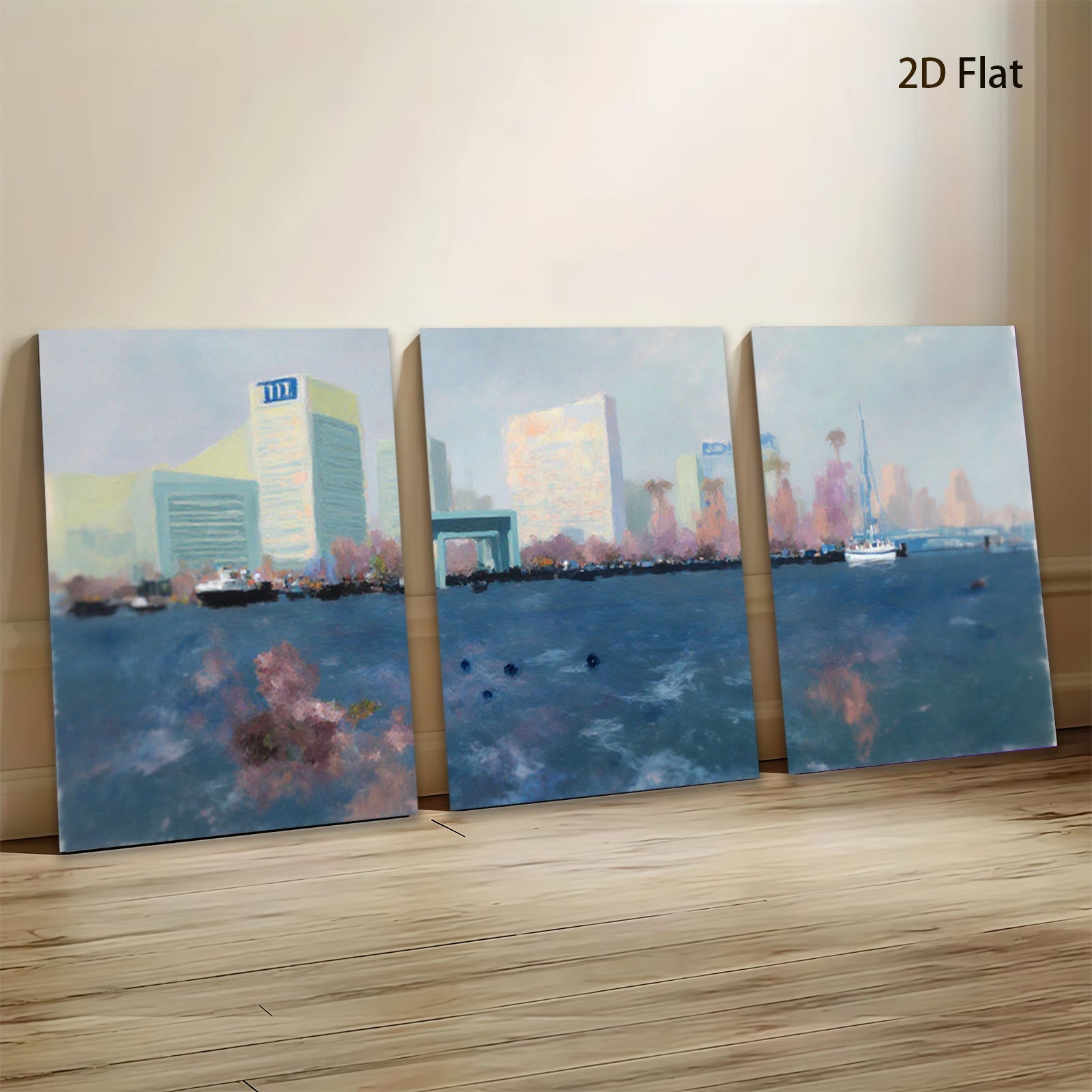 2D flat 1pc Coastal Cityscape Harbor View Modern Wall Art Decor for Living Room Bedroom Office Canvas Prints Wrapped Ready to Hang Farmhouse Chic