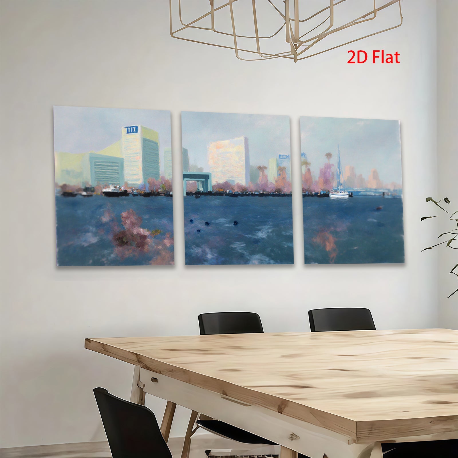 2D flat 1pc Coastal Cityscape Harbor View Modern Wall Art Decor for Living Room Bedroom Office Canvas Prints Wrapped Ready to Hang Farmhouse Chic