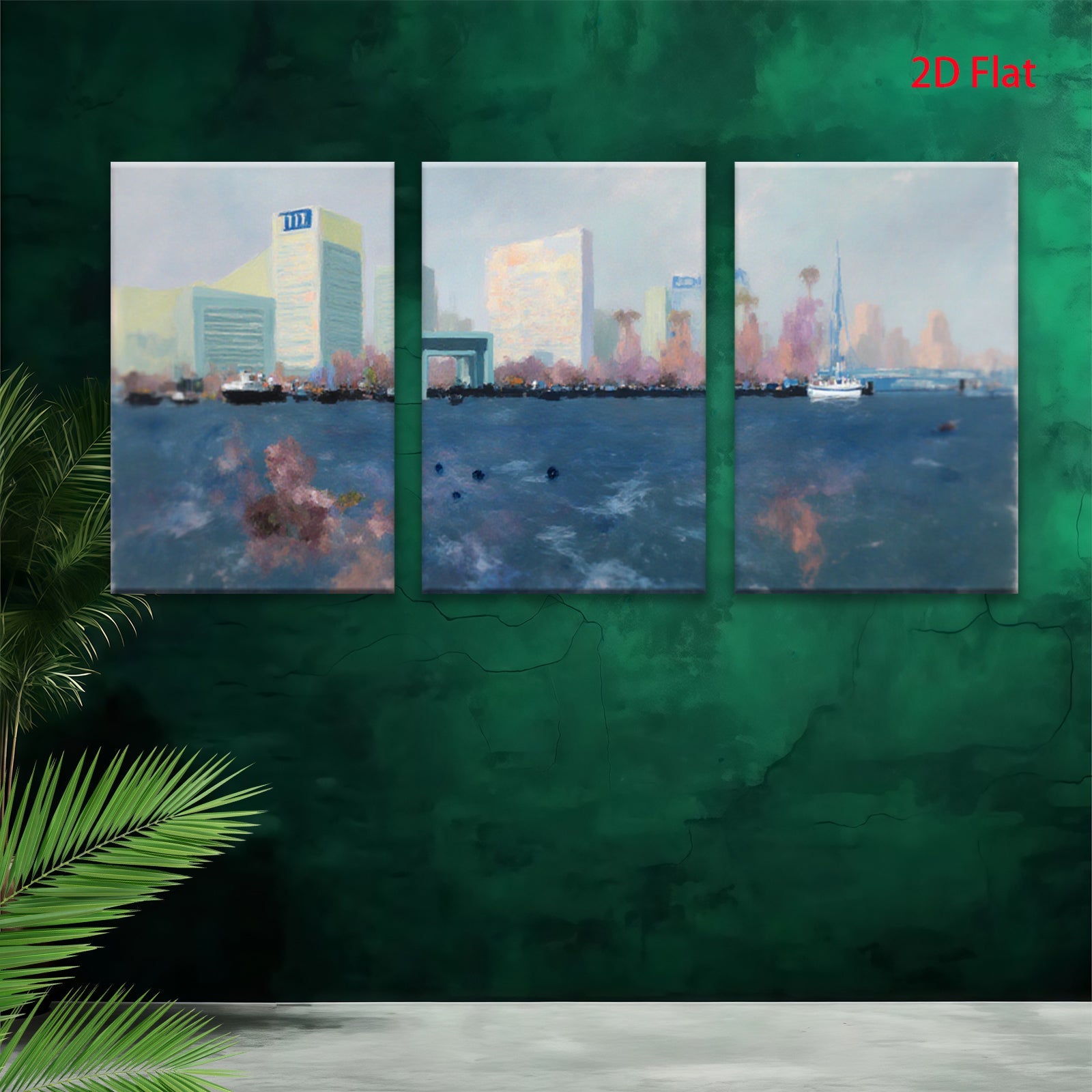 2D flat 1pc Coastal Cityscape Harbor View Modern Wall Art Decor for Living Room Bedroom Office Canvas Prints Wrapped Ready to Hang Farmhouse Chic