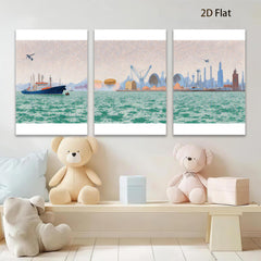 2D flat 1pc Coastal Cityscape Harbor View Modern Wall Art Living Room Bedroom Decor Home Gifts Farmhouse Style Canvas Prints Gallery Wrapped Ready to Hang