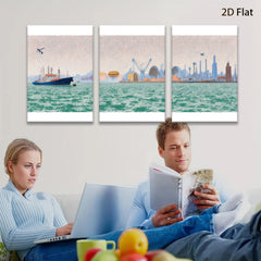 2D flat 1pc Coastal Cityscape Harbor View Modern Wall Art Living Room Bedroom Decor Home Gifts Farmhouse Style Canvas Prints Gallery Wrapped Ready to Hang