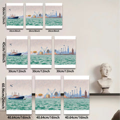 2D flat 1pc Coastal Cityscape Harbor View Modern Wall Art Living Room Bedroom Decor Home Gifts Farmhouse Style Canvas Prints Gallery Wrapped Ready to Hang