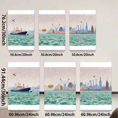 2D flat 1pc Coastal Cityscape Harbor View Modern Wall Art Living Room Bedroom Decor Home Gifts Farmhouse Style Canvas Prints Gallery Wrapped Ready to Hang
