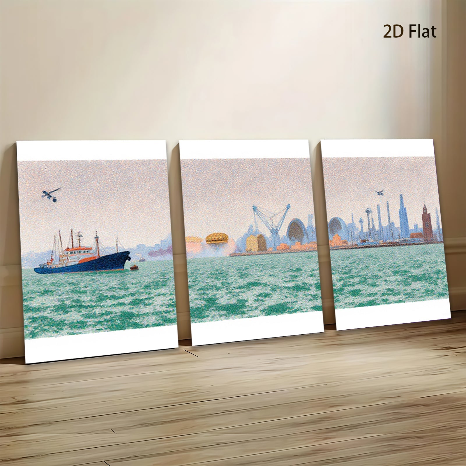 2D flat 1pc Coastal Cityscape Harbor View Modern Wall Art Living Room Bedroom Decor Home Gifts Farmhouse Style Canvas Prints Gallery Wrapped Ready to Hang