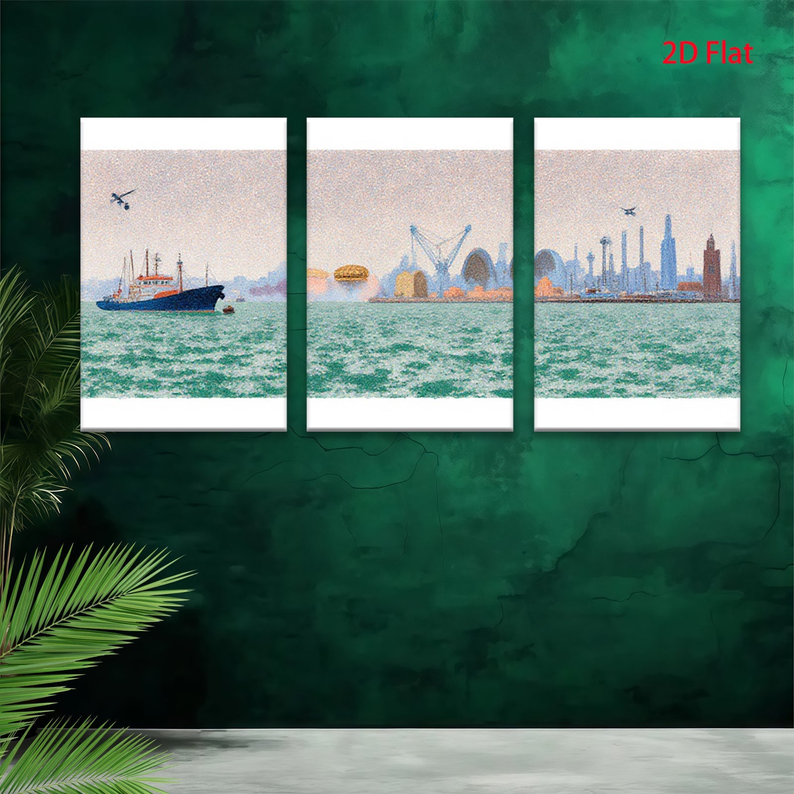 2D flat 1pc Coastal Cityscape Harbor View Modern Wall Art Living Room Bedroom Decor Home Gifts Farmhouse Style Canvas Prints Gallery Wrapped Ready to Hang
