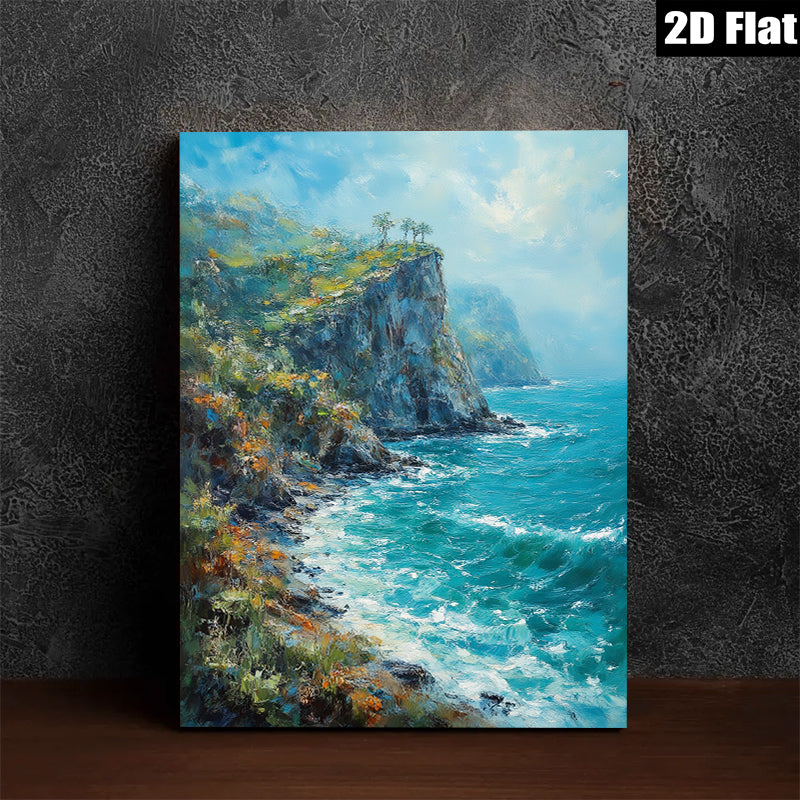 2D flat 1pc Coastal Cliffs Dramatic Ocean Waves Wall Art Living Room Bedroom Decor Canvas Prints Modern Farmhouse Style Rustic Chic Gallery Wrapped Ready to Hang