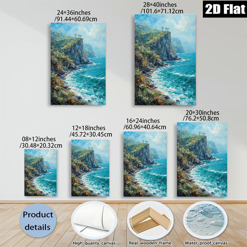 2D flat 1pc Coastal Cliffs Dramatic Ocean Waves Wall Art Living Room Bedroom Decor Canvas Prints Modern Farmhouse Style Rustic Chic Gallery Wrapped Ready to Hang