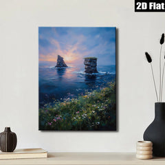 2D flat 1pc Coastal Cliffs Sunset Ocean View Wall Art Living Room Bedroom Decor Farmhouse Style Canvas Prints Ready to Hang Modern Home Decorations