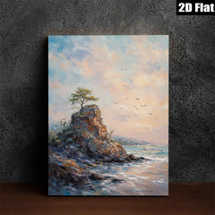 2D flat 1pc Coastal Cliffside Sunset Ocean View Wall Art Canvas Prints for Living Room Bedroom Home Decor Farmhouse Style Modern Gallery Wrapped Ready to Hang
