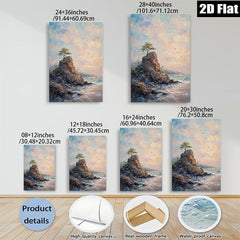 2D flat 1pc Coastal Cliffside Sunset Ocean View Wall Art Canvas Prints for Living Room Bedroom Home Decor Farmhouse Style Modern Gallery Wrapped Ready to Hang